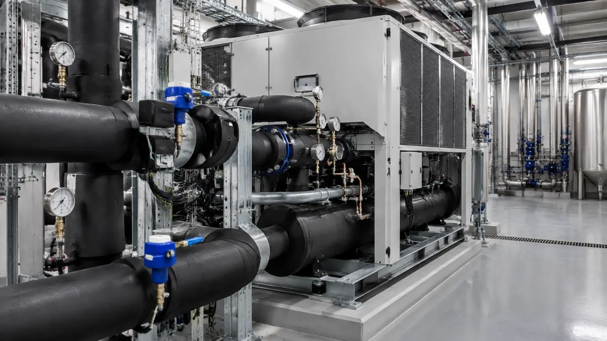 Factory pipework and heat recovery plant on an industrial site