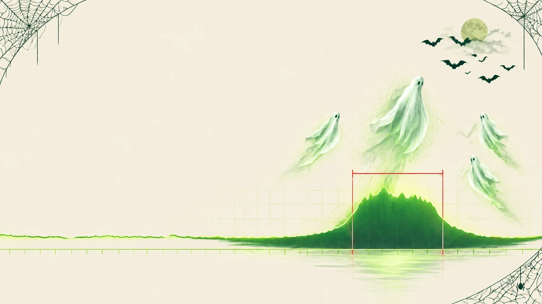 Illustration of a ghost rising over an energy-use graph at night