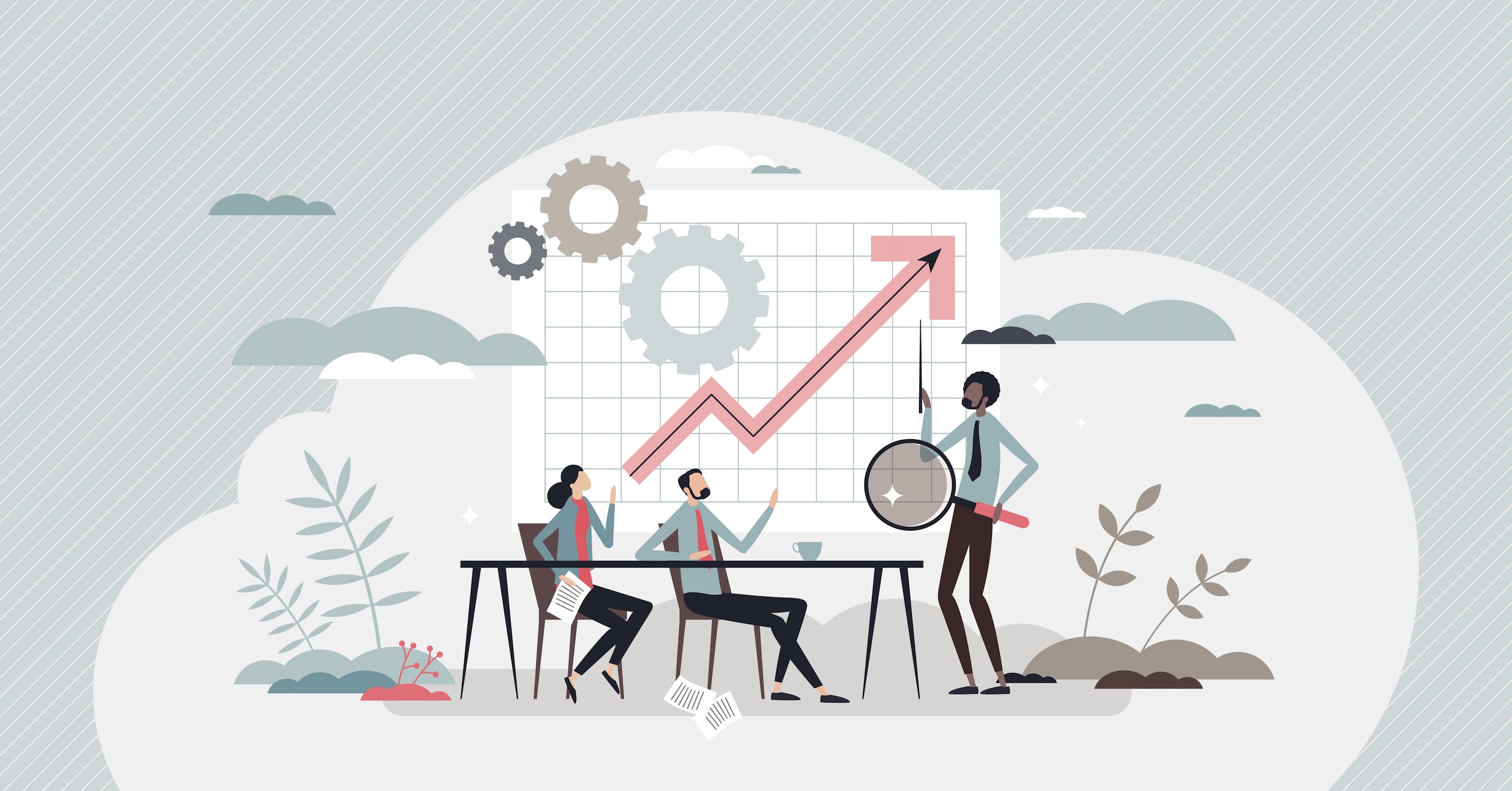 Illustration of business consultant advising a company on independent energy efficiency solutions